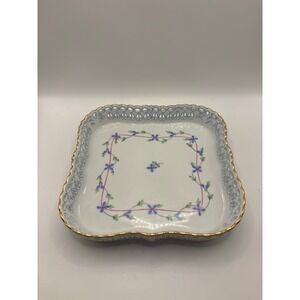Herend Hungary Petit Bouquet Reticulated Square Bowl Hand Painted Gold Trim 7510